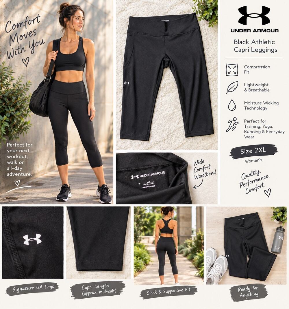 Under Armour Women’s 2XLS Black Capri Compression Leggings NWT HeatGear